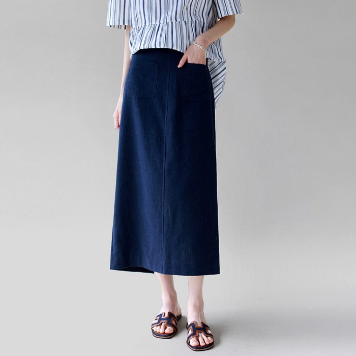 Front pocket linen skirt