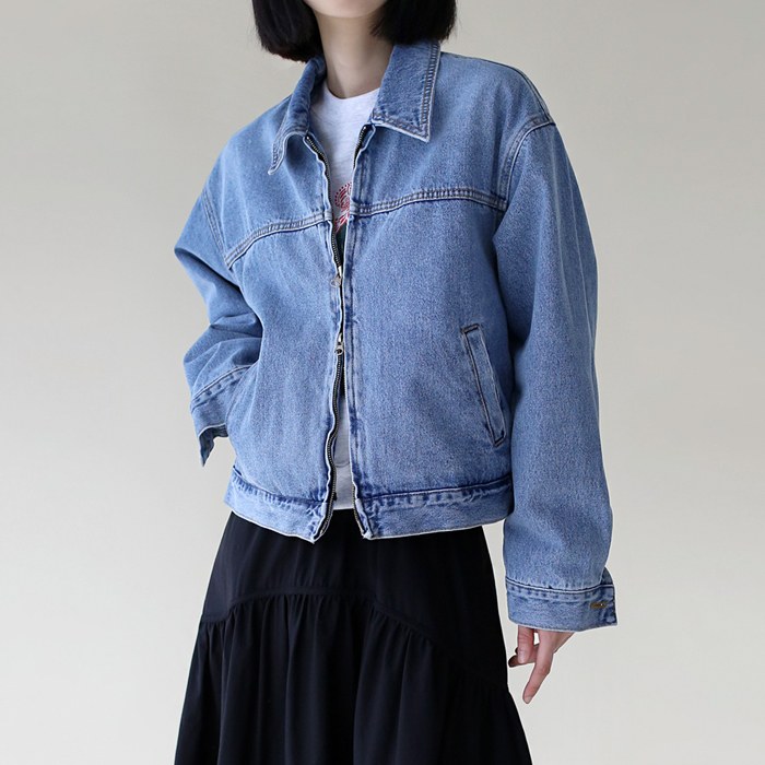 Two-way denim bomber jacket