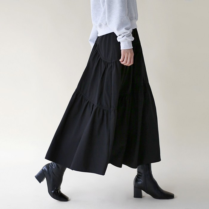 Unbalance flare long skirt