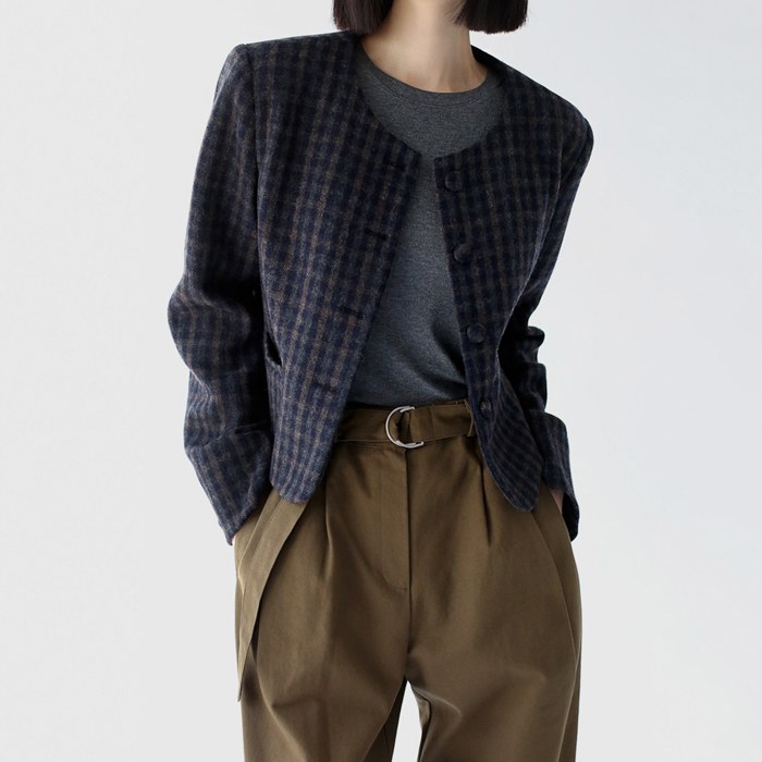 Checked Crop Wool Jacket