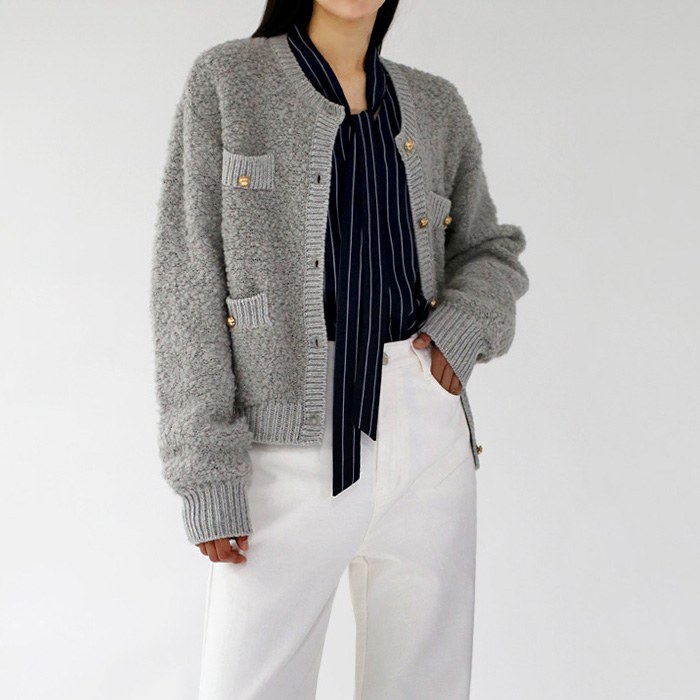 Boucle button cardigan