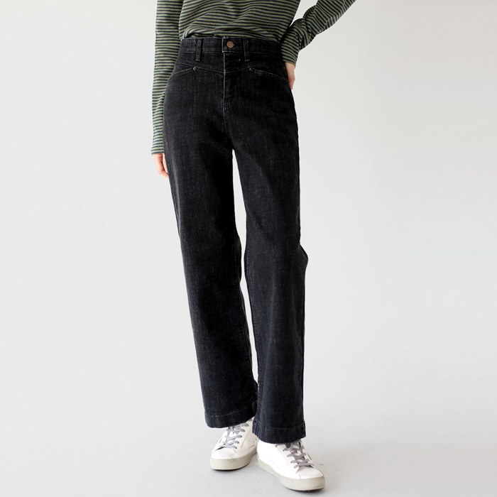 Cross-cut ribbed denim pants