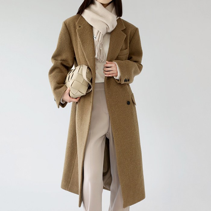 Buckle wool long coat