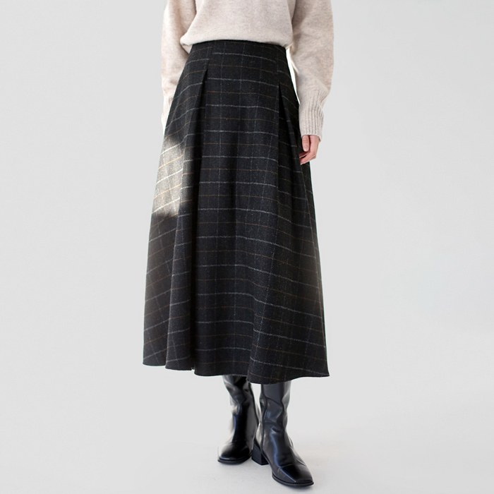 Mono check wool skirt